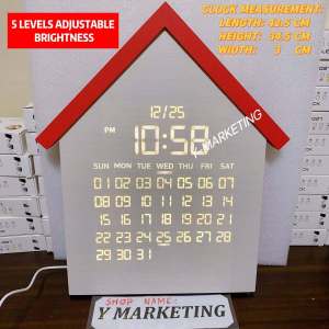 Wooden House Design LED Digital Clock Calendar