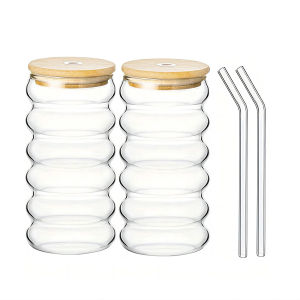 YWDL | 480ml High Borosilicate Glass Tumbler with Bamboo Lid And Straw - Reusable Iced Coffee Cup Heat Resistant for Cold Drinks