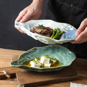 Retro Glazed Ceramic Oyster Shell Dish Creative Restaurant Sushi Sashimi Plate Dinnerware Personalized Restaurant Casserole