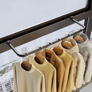 Balcony Clothes Rack Window outside Drying Gadget Window Hang the Clothes Window Sill Buckle Rod Protective Fence Window Frame Mini Air Clothes