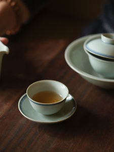 Yetao Jingdezhen Ancient Chinese Hand-Painted Blue And White Junzi Ruocheng Cup Single Cup Set with Tray Yinshan Creation