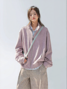 Chic Stand-collar Loose Sporty Purple Jacket