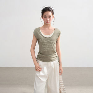 BAIDAIFEI | Off-the-Shoulder Faux Two-piece Short Sleeve T-Shirt