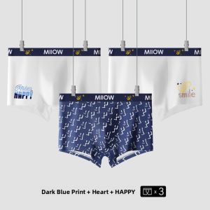 MiiOW | Pure Cotton Breathable Boxer Shorts For Teenage Boys Antibacterial Comfortable Underwear Flat Angle Design Suitable For High School Students