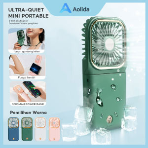 Aolida F30 kipas angin mini portable lipat USB baterai tahan lama Dengan dudukan ponsel dan 5000mah Powerbank Kipas Angin Lipat Mini Portabel Leher Dengan Penyangga kipas angin portable Kipas Angin Listrik Desktop