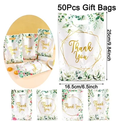 10/20/50Pcs Thank You Gift Bags Plastic Candy Cookie Packaging Bag for Wedding Birthday Party Favors Small Business Supplies