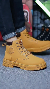 Mens Boots Casual Work Shoes Anti-Slip Comfortable Durable PU Leather Outdoor Fashion Ankle Boots COD