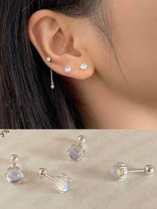 ต่างหูเงินแท้ S925 สีสันสดใส เครื่องประดับแฟชั่นสำหรับผู้หญิง ดีไซน์เรียบง่าย ไม่ต้องถอดออกเมื่อนอน ต่างหูแบบไม่ต้องถอด