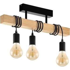 JOYINLED 3 Lights Wooden Long Strip Ceiling Light E27 Black Metal Chandelier Living Room Decorative Lighting Ceiling Suspension
