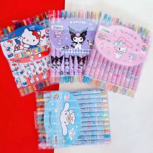 W10 12pcs/Set Childrens Drawing Crayons Kawaii Kuromi Melody Cinnamoroll Hello Kitty Student Art Sketching Drawing Supplies