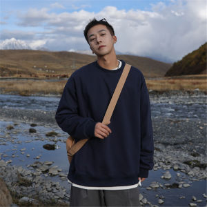 Hong Kong Style Retro Pure Cotton Sweatshirt round Neck New Arrival K-style Spring & Fall Mens Clothing Simple Loose and Versatile Casual Trend