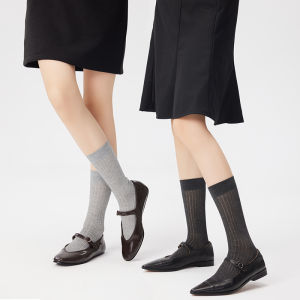 Gray Thin Summer Socks Womens Mid-Calf Miu Style Mary Jane Black White Match JK Long Tube Socks Absorb Sweat And Moisture