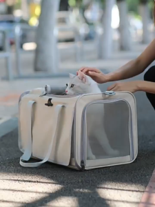 Portable Pet Travel Carrier Bag Collapsible Breathable Clear Mesh Large Capacity Handbag for Cat Small Dog Outdoor Use