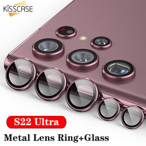 KISSCASE 2 Sets Pack Camera Lens Glass for Samsung S24Ultra 5G Metal Lens Ring Tempered Glass for Samsung Galaxy S24 Ultra S23 Plus S22 Ultra 5G Camera Lens Cover