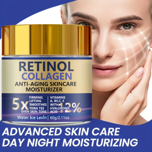 Retinol Collagen Hyaluronic Acid. Anti-Aging Moisturizer 5X Firming Lift. Even Skin Tone. Vitamins A B5 C E Panthenol. 60g