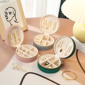 Hộp Đựng Trang Sức Du Lịch Bằng Nhung Chống Xước Lót Mềm Mại Dành Cho Vòng Cổ Bông Tai Nhẫn Túi Tròn Có Khóa Kéo Quà Tặng Dành Cho Nữ