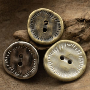 Irregular Two-Eyed Antique Style Metal Button for Denim Leather Jacket Double Color Ancient Silver Bronze Fabric Accessories