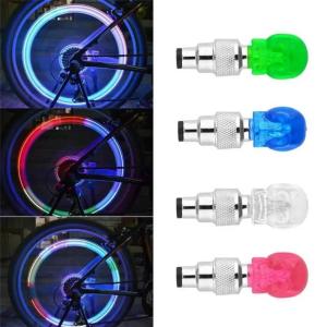 1 Pack Tire Valve Cap Seal Skull Shape LED Light Vibration On/Off Suitable For Bicycles