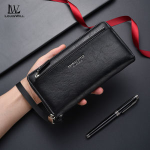 LouisWill Mens Long Wallet Soft PU Long Wallet Multi-Functional Wallet Large Capacity Purse Wrist Strap Design Phone Bag ID Credit Cards Holders Coin Pouch PU Leather Coin Bag Business Leisure Wallets