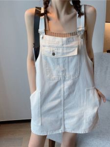 Anti-Aging Elegant Stylish Pocket Denim Brace Short Skirt Womens Summer Thin Large Size Belly Contraction Slimming Dress