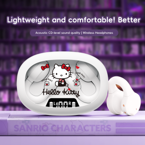 Sanrio | EX53 Wireless Ear Clip Headphones Cartoon Design Smart Digital Display Volume Adjustment Secure Fit & Comfort Bluetooth Earbuds