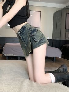 New Wide-Leg Denim Shorts for Women High-Waist A-Line Half Skirt Retro Plus Size Skirt Pants for Summer