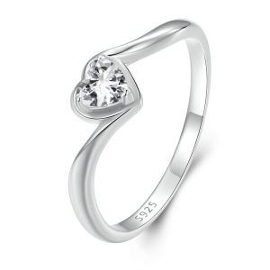 BAMOER White Gold Plated Heart-shaped Moissanite Solitaire Engagement Ring for Women 925 Sterling Silver VVS1 Wedding Band MSR047