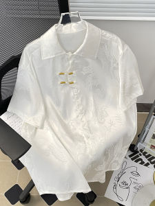 New Chinese Style Mens Shirt Summer 2025 Dragon Pattern Embroidery Ice Silk Short Sleeve Loose Fit Fashionable Casual Top