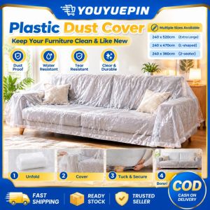 YOUYUEPIN 3pcs Waterproof Elastic Band Furniture Cover Transparent Plastic Sofa Sheet Anti Dust Protector For Home Renovation Moving Storage Easy To Use Large Size 240x520cm 240x470cm