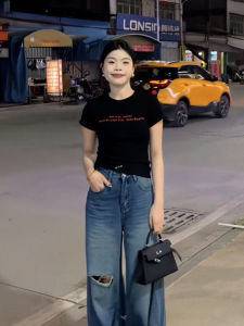 American Style Short Sleeve T-Shirt Womens Slim Fit Printed Casual Cotton round Neck Top Wear Resistant Summer New Arrival