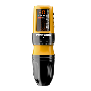 เครื่องสักลาย POSEIDON แบบปรับระดับได้ สีเหลือง ไร้สาย พร้อมมอเตอร์ทรงพลังสำหรับช่างสักมืออาชีพ