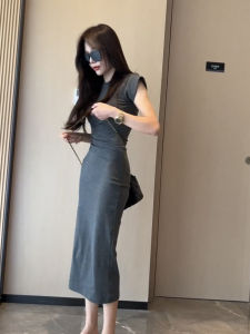 Slimming Effect Summer New Fashion High Waist Knee-Length Womens Dress Feifei Sleeve Wrap around Skirt Short Sleeve round Neck