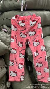 Hello Kitty Pajamas Pants Black Flannel Women Sanrio Kawaii Woolen White Cartoon Casual Home Pants Autumn Fashion Trousers Gifts