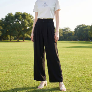Comfortable Drape Two-button Plain Color Straight Cut Womens Trousers