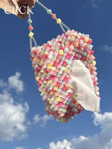 Click Original Cute Colorful Jelly Drawstring Paper Towel Storage Box Acrylic Handmade Beading Tissue Bag Decorative Home Accessories