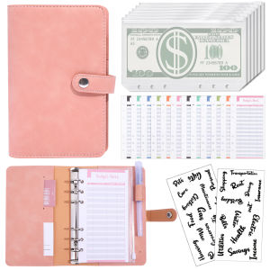 Soft PU Leather Budget Binder A6 Budget Binder with Zipper Envelopes for Budgeting A6 Binder with Cash Envelopes + Binder Pockets + Expense Budget Sheets + Labels + Stickers