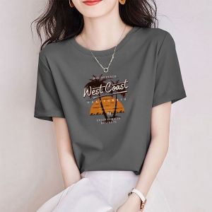 Simple Pure Cotton Short Sleeve T-Shirt Women Loose Slimming Fashion Small Print Top Comfortable Breathable Summer Casual Wear