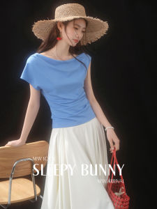 Cool and Breathable Asymmetric Off-Shoulder Flared Collar Short Sleeve Summer Womens T-shirt