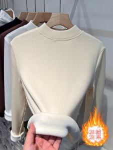 Thickened Fleece round Neck Long Sleeve Base Shirt Womens Casual Style Slim Fit T-Shirt for Autumn Winter Outerwear