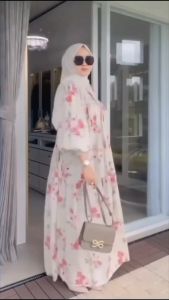 Aloora Dress | Dress Wanita Rayon Diamond Premium Gamis Terbaru Baju Muslim Bunga Kekinian LD 110 Cm