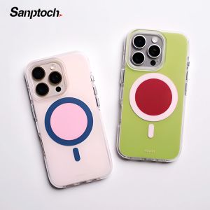 Sanptoch For Magsafe ins Fashion Color Phone Case For iPhone 16 15 14 13 Pro Max Soft Tpu Bumper + Matte Skin-friendly Back Cover For iPhone 16 Pro Max Shockproof Hard Casing with Free Glass Lens Film