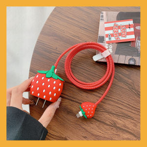 Cartoon Strawberry Charger Data Cable Protective Sleeve For iPhone 18W/20W Anti-Scratch Data Line Winder Wire Protector Cover
