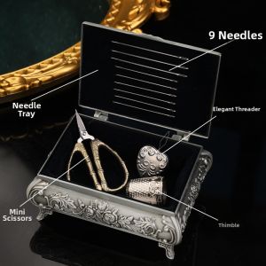 QINGPIN | European Style Heavy-duty Antique Carved Needle and Thread Storage Box