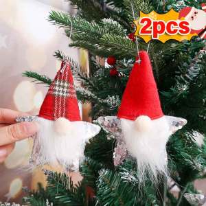 YESPERY จี้ดาวระยิบระยับลายซานตาคลอส2ชิ้นน่ารักของประดับแขวนต้นคริสต์มาสของขวัญคริสต์มาสของเด็กตกแต่งคริสต์มาสปาร์ตี้ที่บ้าน