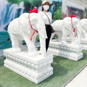 Stone Carving Elephant a Pair of Han Bai Jade Lucky Small Elephant Lucky Sunset Red Bluestone Elephant Carving Door Decoration