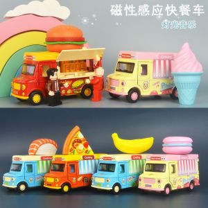 Xe Đồ Chơi Hợp Kim Mini Có Cảm Biến Từ Tính Phát Nhạc Hoạt Hình Cho Trẻ Em Xe Buýt Xe Ăn Trưa Xe Mô Hình Xe Đồ Chơi