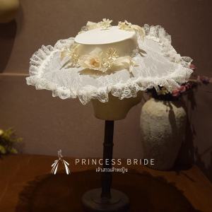 เรียบหรู ลูกไม้ หมวกเจ้าสาวลายดอกไม้ Original ดีไซน์ สตูดิโอภาพตัวอย่างงานแต่งงาน Headwear ปีกขนาดใหญ่แบน เสื้อท่อนบน หมวกทุกฤดูกาล