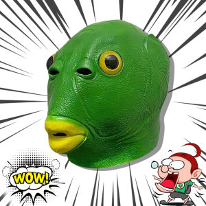 Fancy【สต๊อกพร้อม】หมวกปลาสีเขียวชุดคอสเพลย์ผู้หญิงสวมหน้ากากหมวกยางปลาสีเขียวตลกสำหรับทั้งชายและหญิงอุปกรณ์ประกอบฉากปาร์ตี้คาร์นิวัลฮัลโลวีนปลอกหุ้มหัวไม้กอล์ฟ