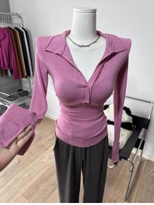 เสื้อยืดคอโปโลทรงสลิมฟิตแขนยาว คอกลม ทรงหลวม ทรงพอดีตัว สำหรับผู้หญิง เสื้อเชิ้ตฤดูใบไม้ร่วง แฟชั่นสตรี