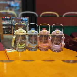 High appearance summer large capacity water kettle new model for both men and women simple and portable dual drinking straw cup anti drop cup